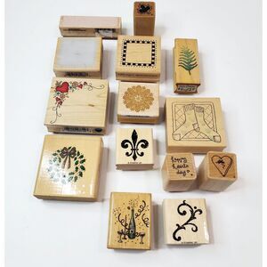 Rubber Stamps Fleur-de-lis Wreath Block Star Heart Butterfly Shell Lot of 20